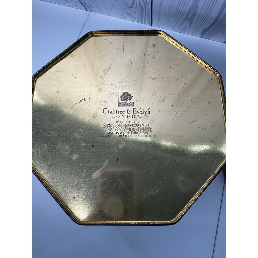 Vintage 1985 Crabtree and Evelyn Octagon Tin Farm Horse Chicken Tall Round - Picture 9 of 12